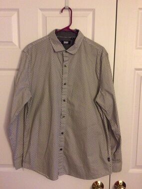 DKNY Men's Gray Micro-Pattern Long Sleeve Button Shirt